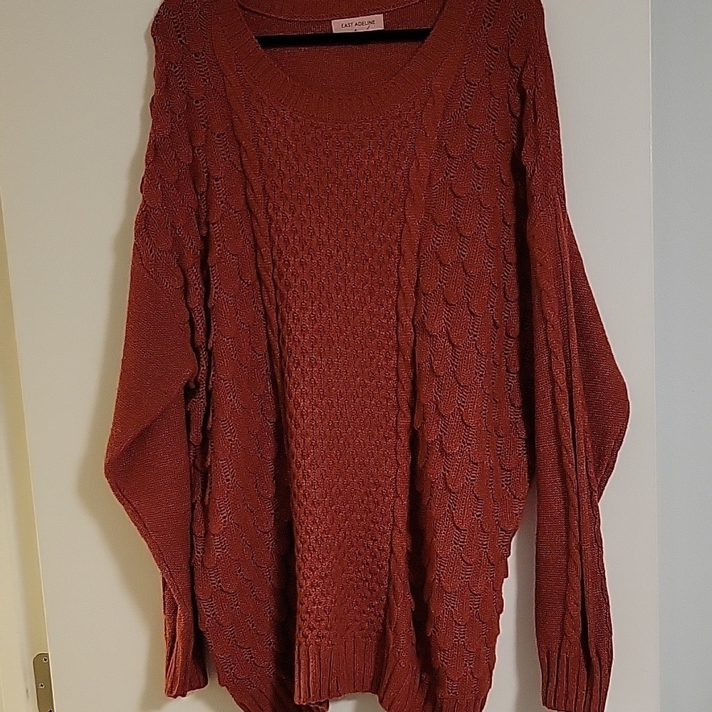 NWT - Rust Textured Knit Oversized Crew Neck Sweater